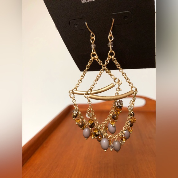 NWT Target Boho Gold Mocha Bead Dangle Earrings - Picture 3 of 5